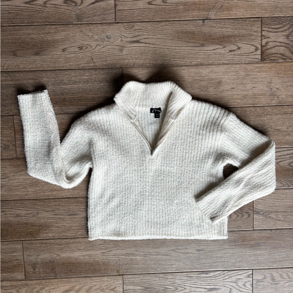 girls art class cream knitted fuzzy soft style half zip sweater L 10/12 - Picture 2 of 4